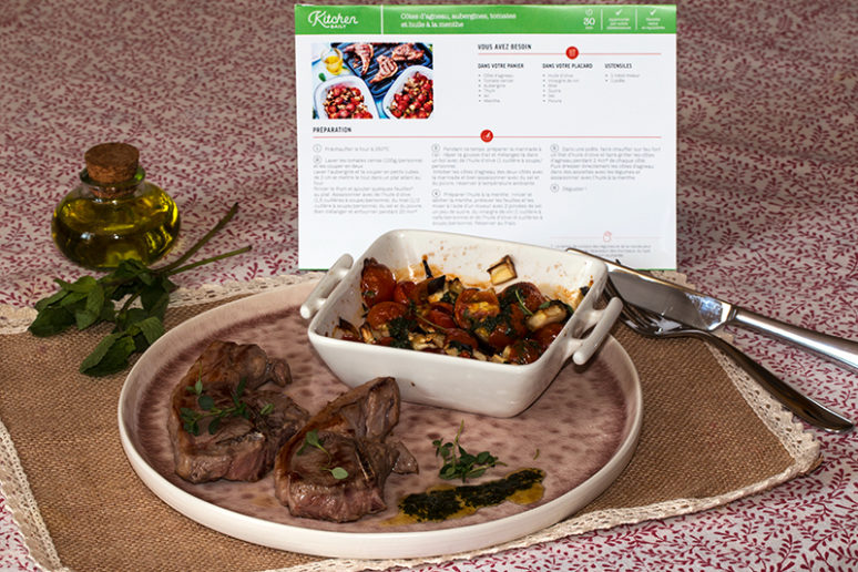 Côte d’agneau aubergines et tomates,