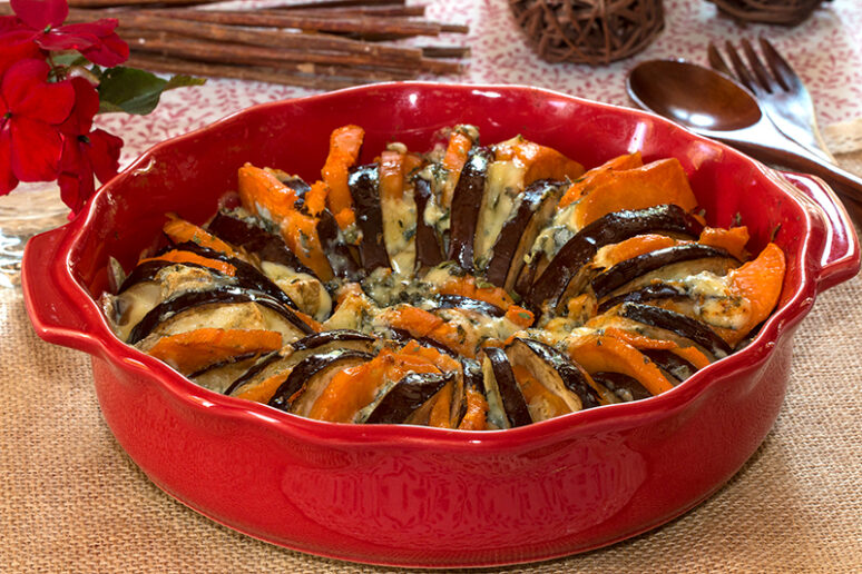 Tian d'aubergine et patate douce à la fourme d'Ambert